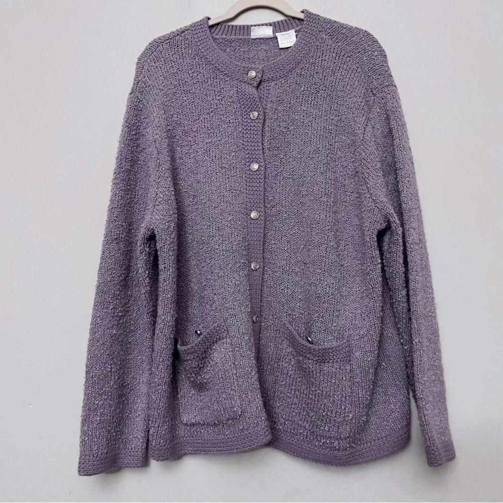 (sold) 80s-90s Vintage Blair boutique lavender cardigan sweater academia school